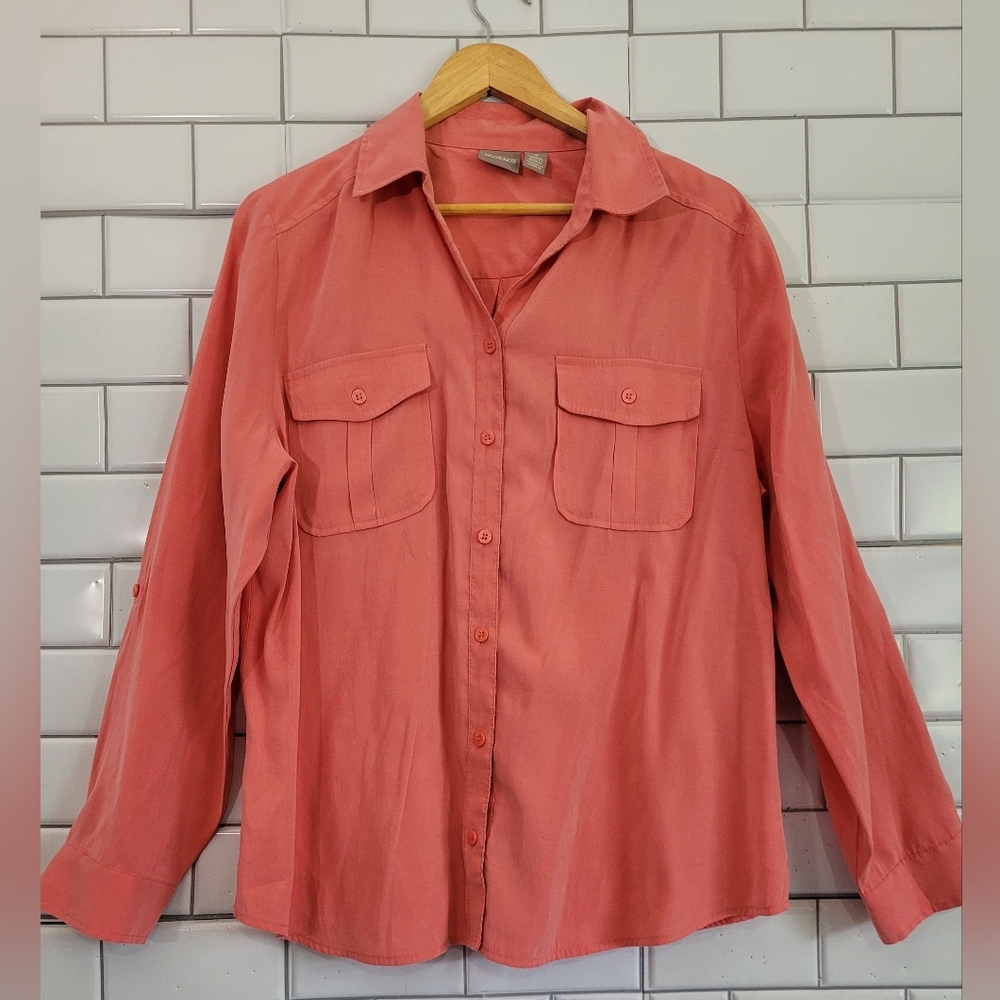 CHICO’S Long Sleeve Button Front Top Tunic Soft Wrinkle Free Fabric Pre Washed L